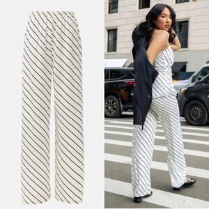 Summer Away Murcia Pants Striped High Rise Wide Leg Relaxed Fit Black & White M